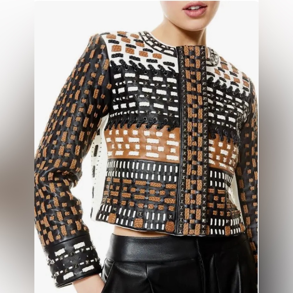 NWT Alice+Olivia Studded Woven Leather Jacket